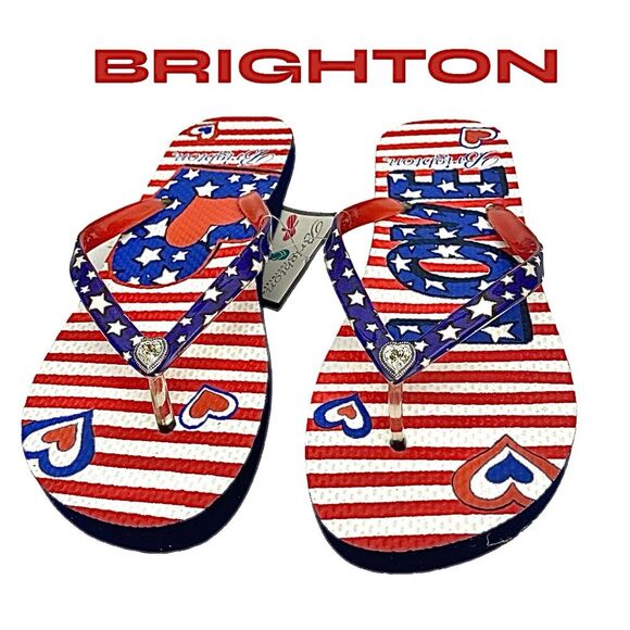 Brighton Shoes - Brighton Skyler Blue Combo Flip Flops Women’s Size 6 Medium New